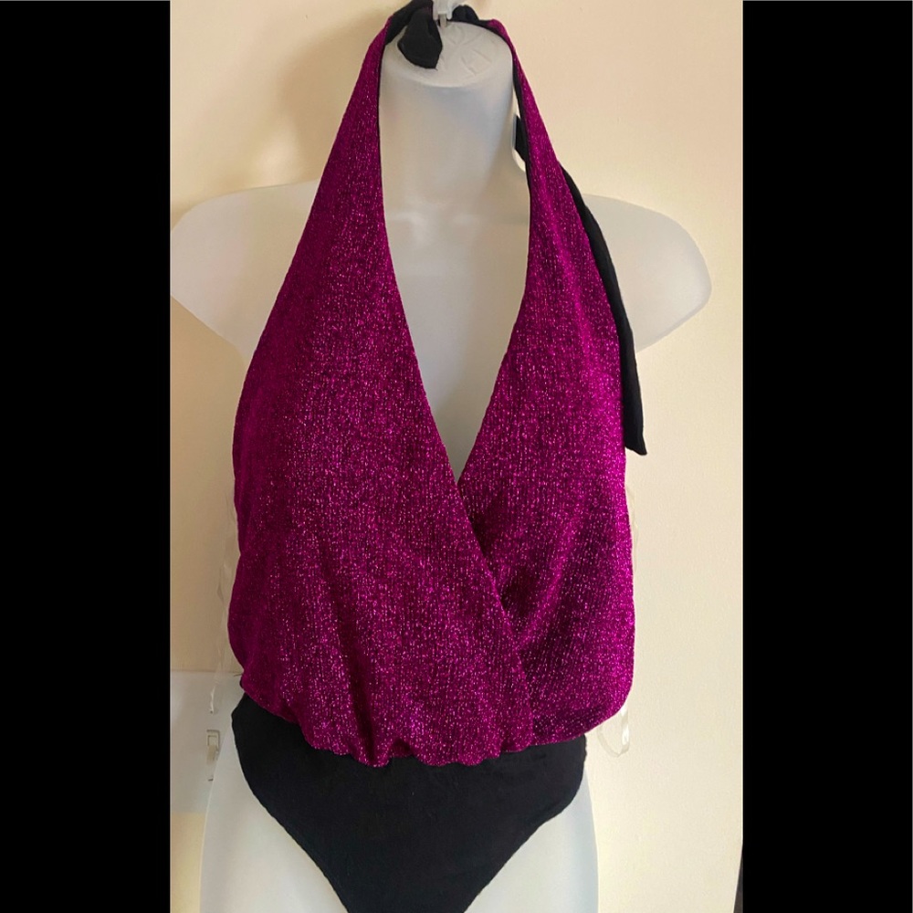 Halter-top shimmer top